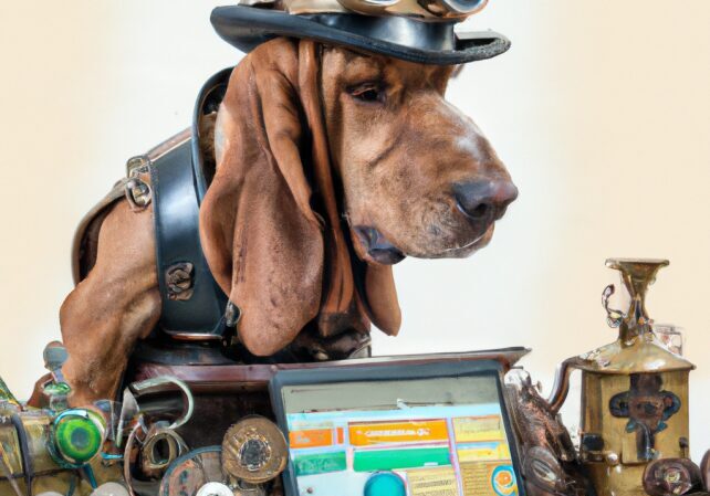 DALLC2B7E-2023-02-22-11.07.12-steampunk-bloodhound-looking-at-23andme-results-1